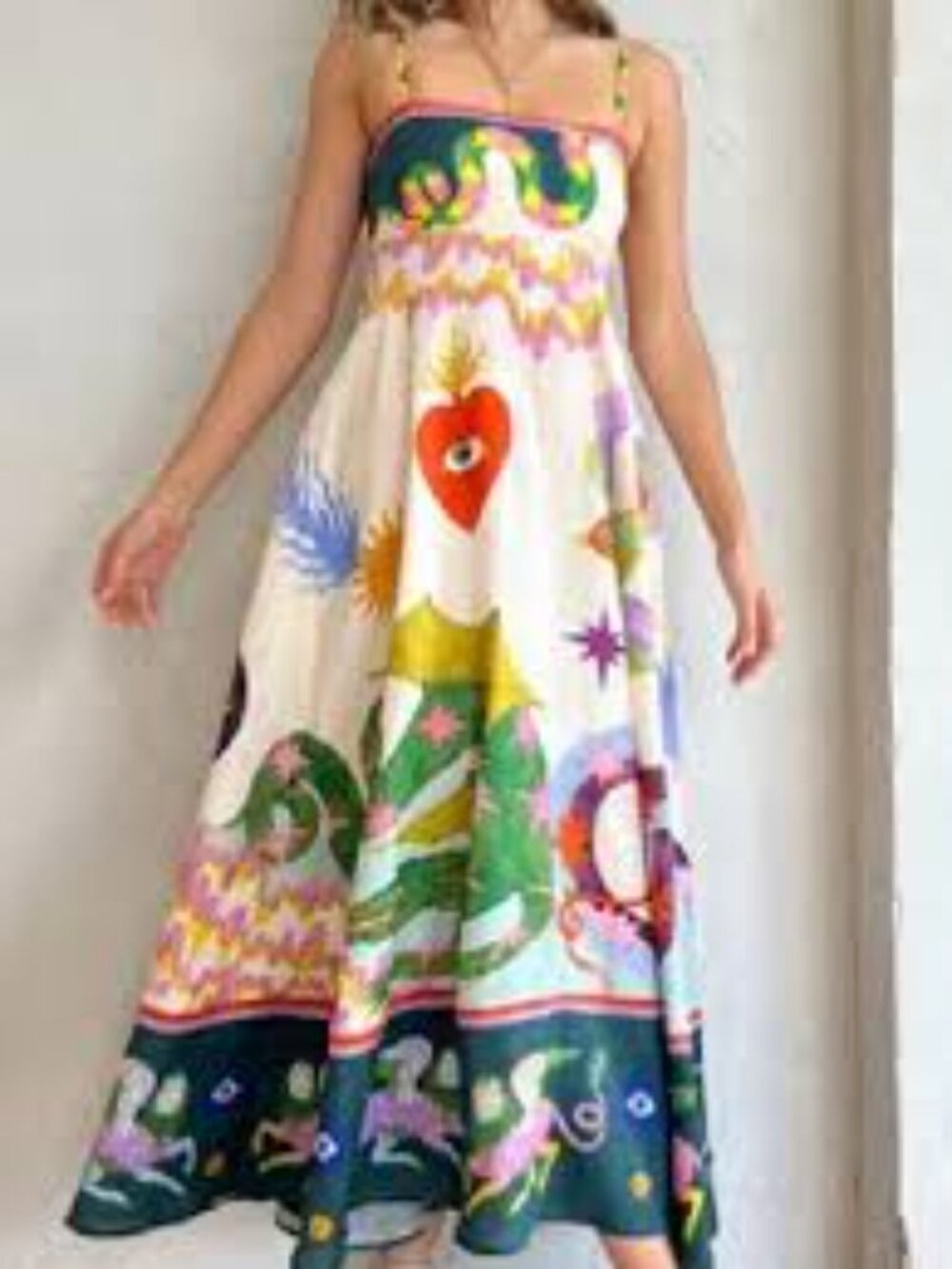 Women's White Multi-Color Printed Maxi Sundress NWOT Size X-Large